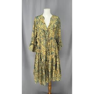 Karma Highway Dress One Size Yellow Green Floral Boho Tiered Midi Summer